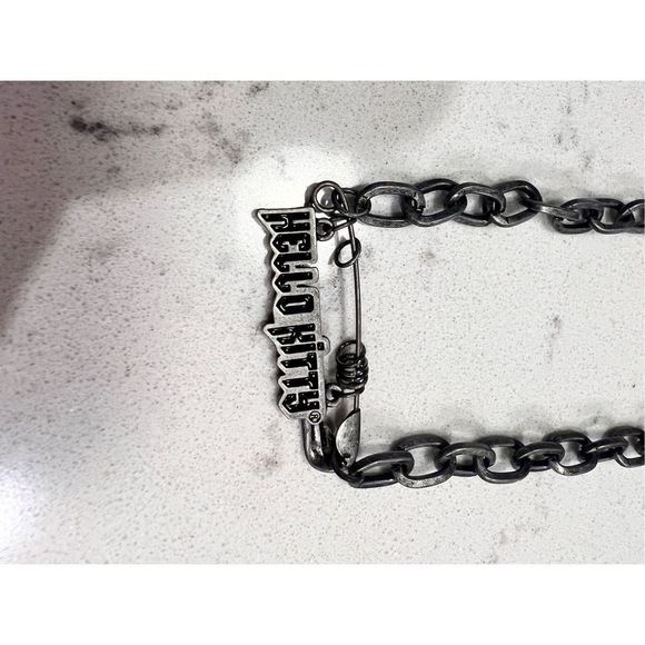 San Rio Hello Kitty Silver-Tone Dark Chain Choker Safety Pin Charm Necklace - Picture 1 of 5